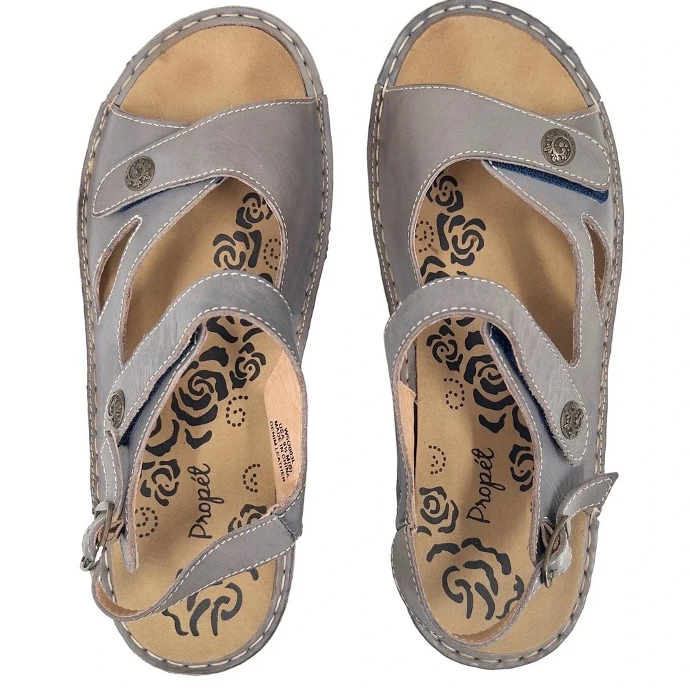 Propet Jocelyn Womens Comfort Sandals Gray Leather Adjustable Propét 9.5 M